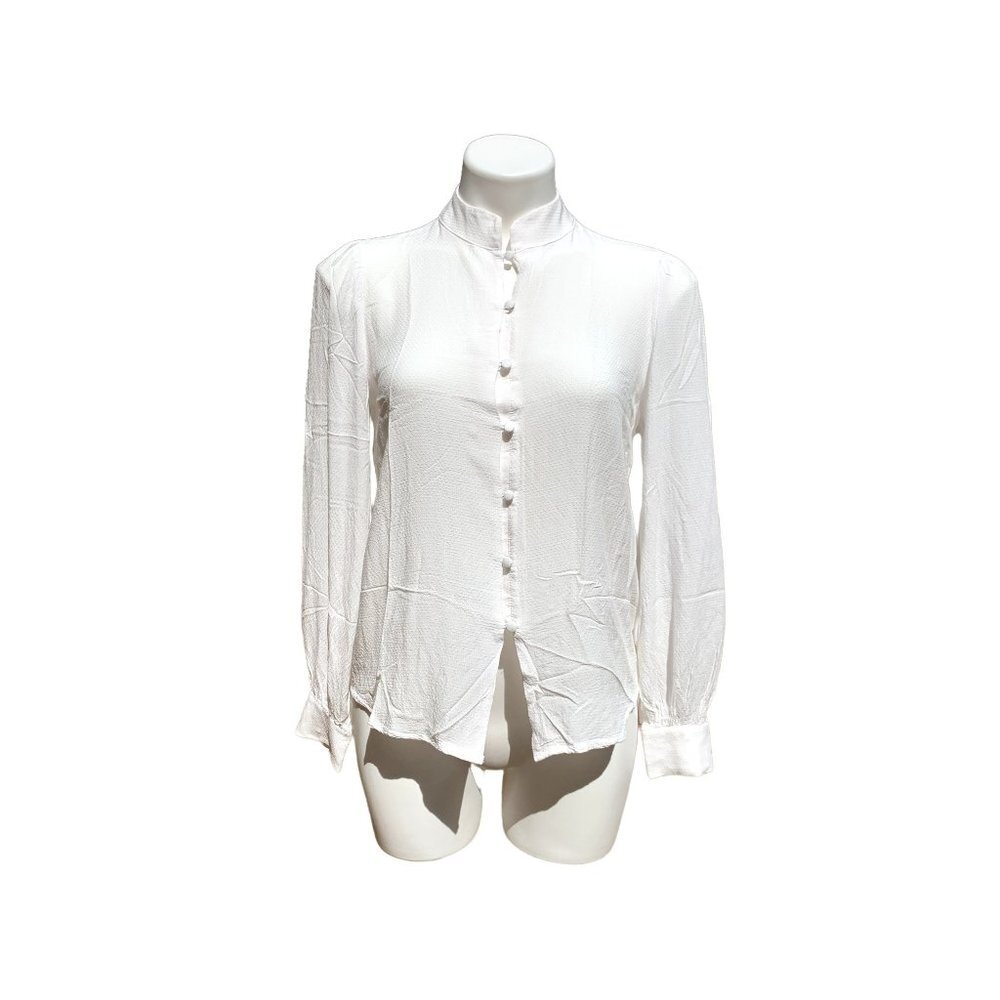 Monoprix Femme French Blouse White Brocade Swiss Dot Cotton Shirt 38 SMALL
